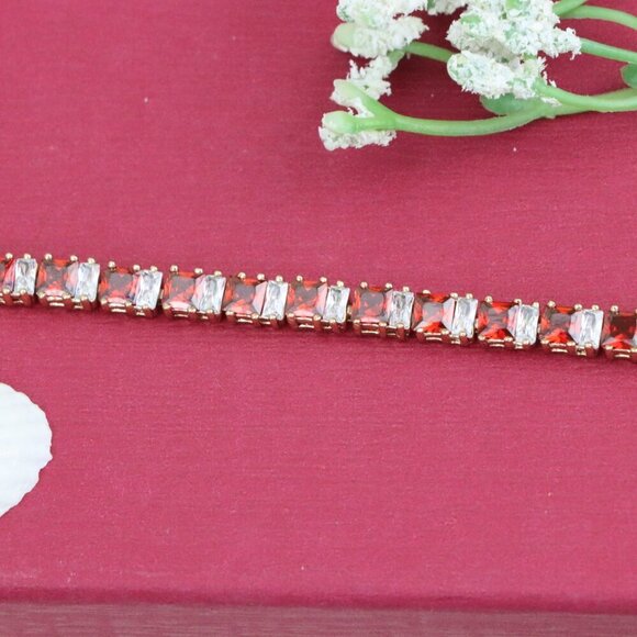 "Elegant Red & White Baguette Rose Gold Bracelet for Women, XPBL1024 - Picture 12 of 12